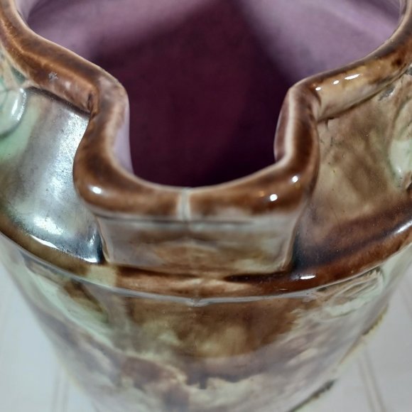 Antique French 19th Cent French Barbotine Majolica Pottery Water Pitcher Vintage - Picture 12 of 13